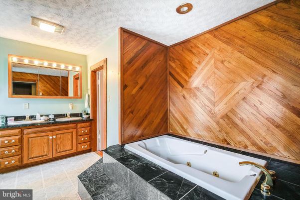 Bathroom, Dual Sink Vanities, Interior, Recessed Lighting, Wooden Walls