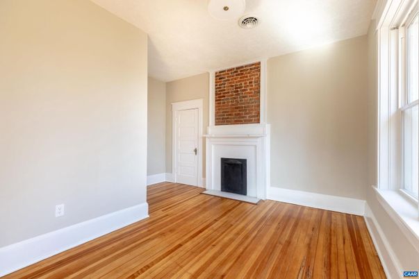 Empty room, Fireplace, Interior, Stone Walls, Wood Texture Flooring