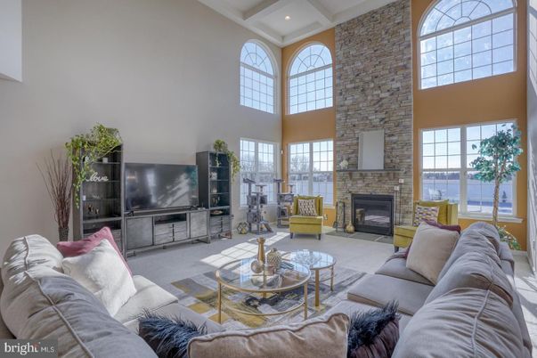 Fireplace, Interior, Living room, Recessed Lighting, Stone Walls