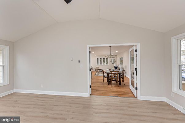 Dining room, Interior, Pendant Lights, Recessed Lighting, Wood Texture Flooring
