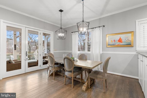 Dining room, Interior, Pendant Lights, Wood Texture Flooring