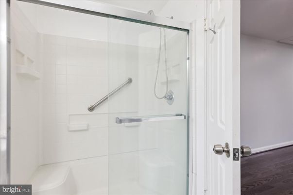 Bathroom, Glass Shower, Interior, Wood Texture Flooring