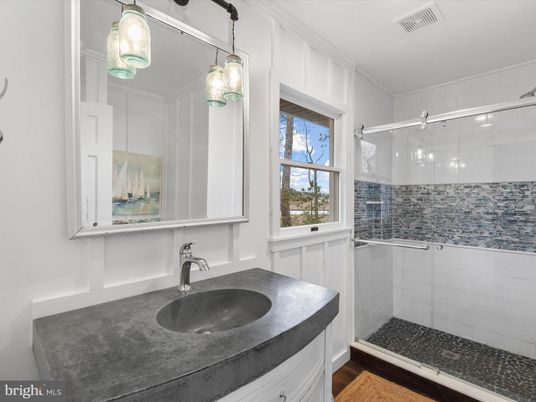 Bathroom, Glass Shower, Interior, Pendant Lights