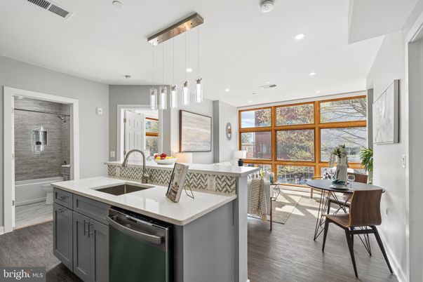 Dining room, Interior, Kitchen, Pendant Lights, Recessed Lighting, Wood Texture Flooring