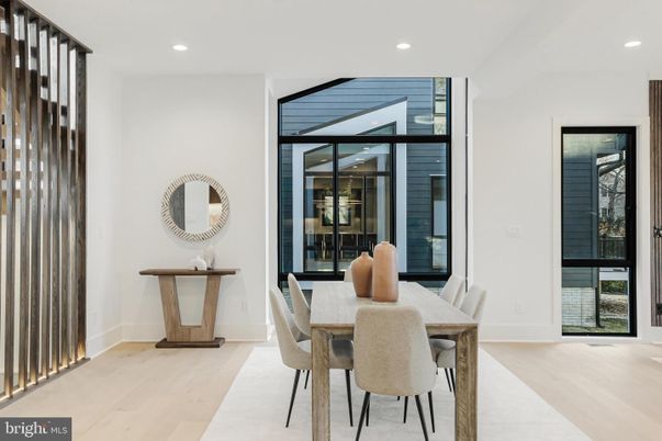 Dining room, Interior, Recessed Lighting, Wood Texture Flooring