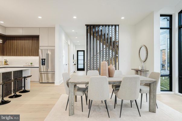 Dining room, Interior, Kitchen, Recessed Lighting, Stainless Steel Appliances, Wood Texture Flooring