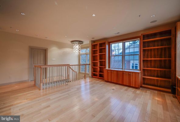 Chandelier, Empty room, Interior, Recessed Lighting, Wood Texture Flooring