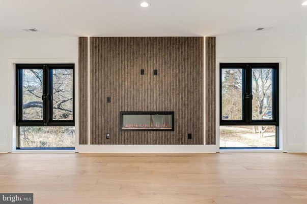 Empty room, Fireplace, Interior, Recessed Lighting, Wood Texture Flooring