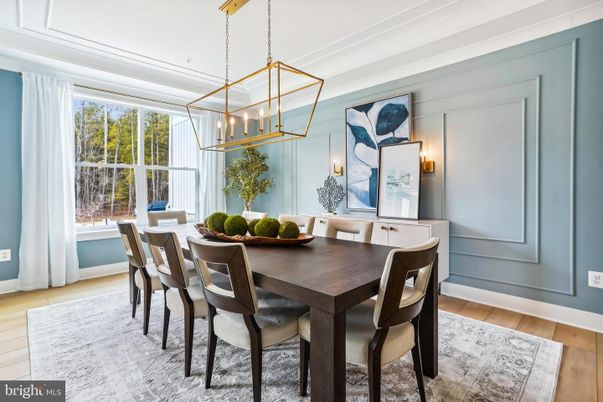 Dining room, Interior, Pendant Lights, Wood Texture Flooring
