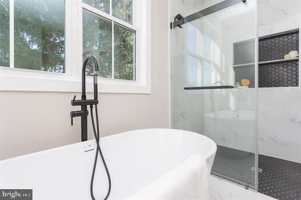 Bathroom, Free Standing Baths, Glass Shower, Interior, Marble Walls