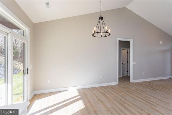 Empty room, Interior, Pendant Lights, Wood Texture Flooring