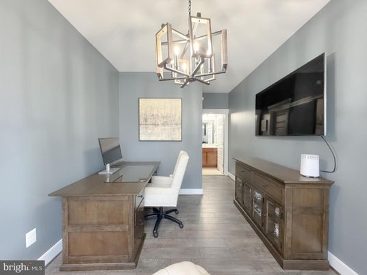 Chandelier, Home Office, Interior, Pendant Lights, Wood Texture Flooring