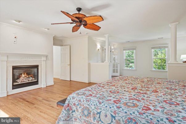 Bedroom, Fireplace, Interior, Wood Texture Flooring