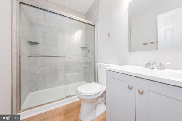 Bathroom, Glass Shower, Interior, Wood Texture Flooring