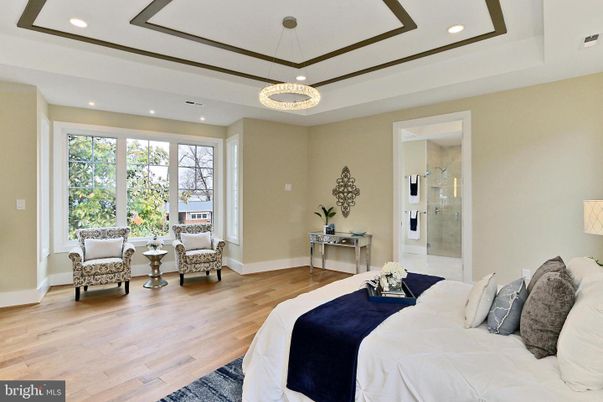 Bedroom, Interior, Pendant Lights, Recessed Lighting, Wood Texture Flooring