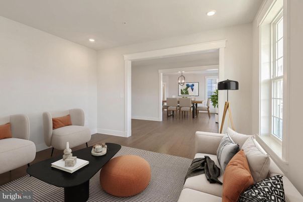 Dining room, Interior, Living room, Pendant Lights, Recessed Lighting, Wood Texture Flooring