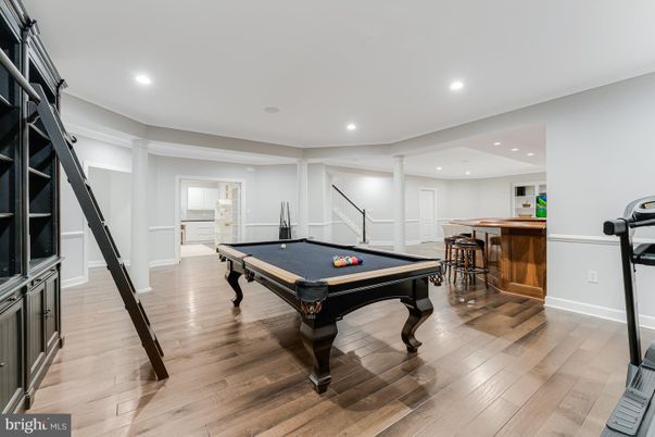 Billiard Table, Game Room, Interior, Recessed Lighting, Wood Texture Flooring