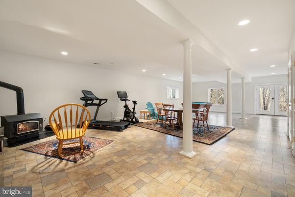 Dining room, Fireplace, Fitness Equipment, Interior, Recessed Lighting