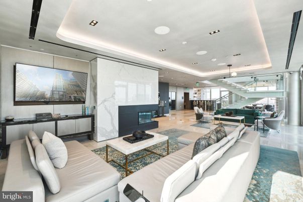 Dining room, Fireplace, Interior, Living room, Marble Walls, Pendant Lights, Recessed Lighting