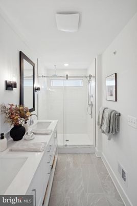 Bathroom, Dual Sink Vanities, Glass Shower, Interior, Recessed Lighting
