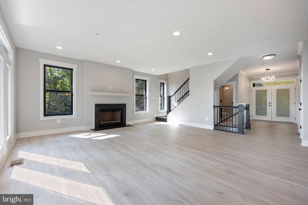 Empty room, Fireplace, Interior, Recessed Lighting, Wood Texture Flooring