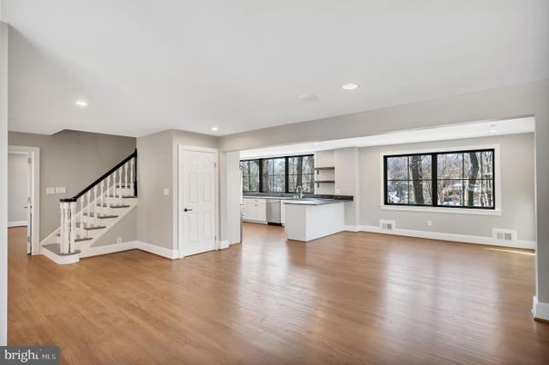 Empty room, Interior, Kitchen, Recessed Lighting, Wood Texture Flooring