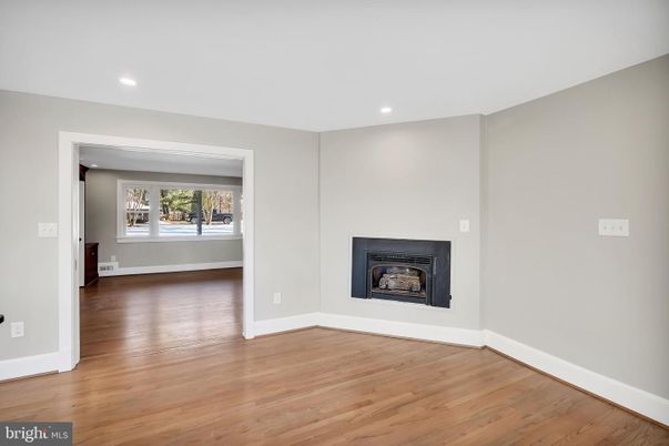 Empty room, Fireplace, Interior, Recessed Lighting, Wood Texture Flooring