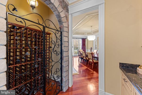Chandelier, Dining room, Interior, Wine Storage, Wood Texture Flooring
