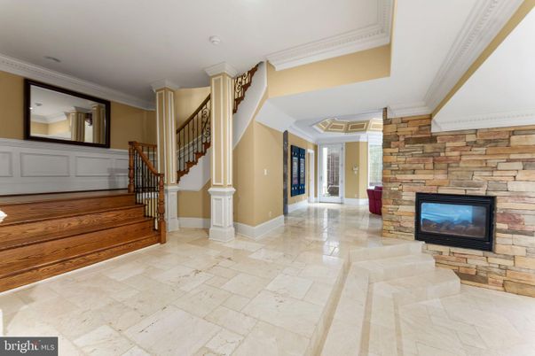 Fireplace, Interior, Recessed Lighting, Stone Walls