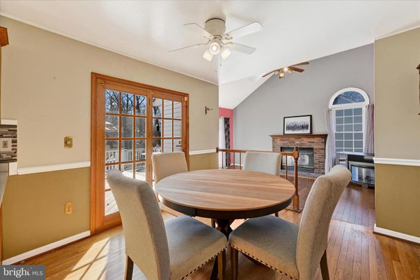 Dining room, Fireplace, Interior, Wood Texture Flooring