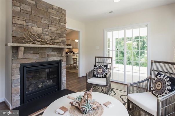 Fireplace, Interior, Recessed Lighting, Stone Walls, Wood Texture Flooring