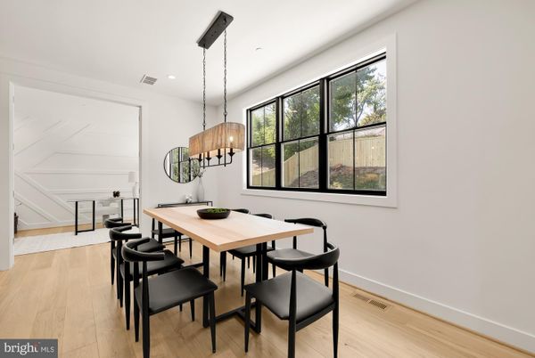 Chandelier, Dining room, Interior, Pendant Lights, Recessed Lighting, Wood Texture Flooring