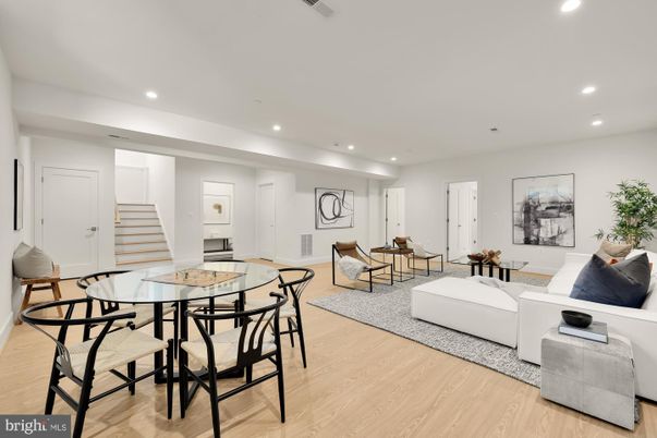 Dining room, Interior, Living room, Recessed Lighting, Wood Texture Flooring