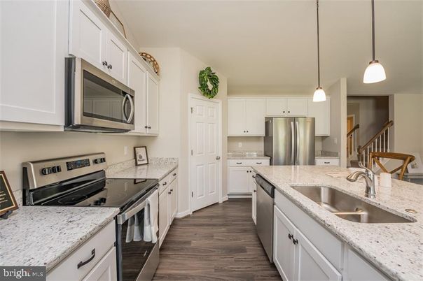 Interior, Kitchen, Pendant Lights, Stainless Steel Appliances, Wood Texture Flooring