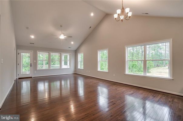 Chandelier, Empty room, Interior, Recessed Lighting, Wood Texture Flooring