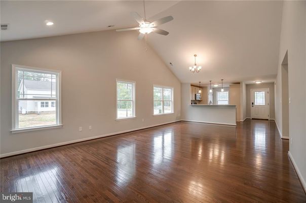 Chandelier, Empty room, Interior, Recessed Lighting, Wood Texture Flooring