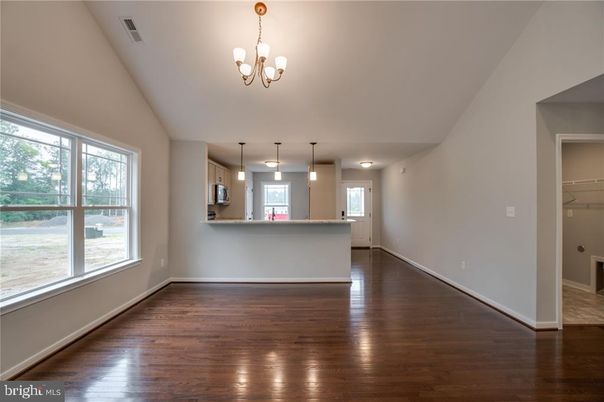 Chandelier, Empty room, Interior, Pendant Lights, Wood Texture Flooring