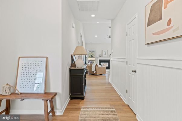 Fireplace, Interior, Recessed Lighting, Wood Texture Flooring
