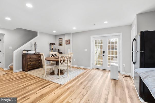 Dining room, Interior, Recessed Lighting, Wood Texture Flooring