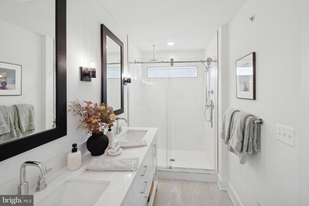 Bathroom, Dual Sink Vanities, Glass Shower, Interior, Recessed Lighting