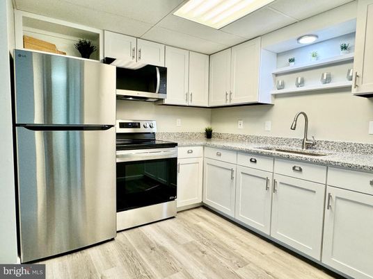 Interior, Kitchen, Stainless Steel Appliances, Wood Texture Flooring