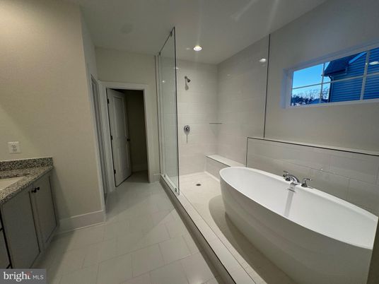 Bathroom, Free Standing Baths, Glass Shower, Interior, Recessed Lighting