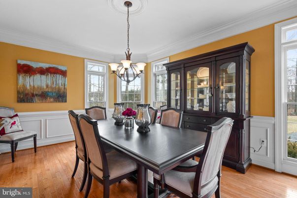 Chandelier, Dining room, Interior, Wood Texture Flooring