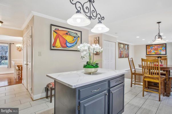 Dining room, Interior, Pendant Lights, Recessed Lighting, Wood Texture Flooring
