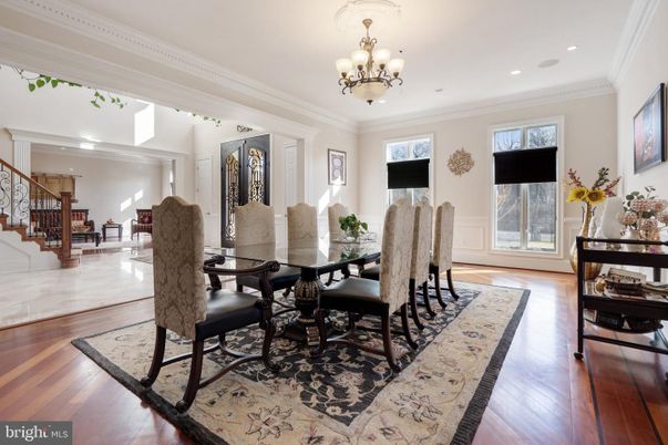 Chandelier, Dining room, Interior, Recessed Lighting, Wood Texture Flooring