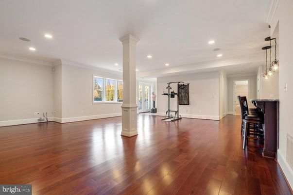 Empty room, Interior, Pendant Lights, Recessed Lighting, Wood Texture Flooring