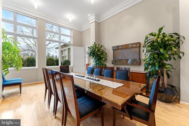 Dining room, Interior, Recessed Lighting, Wood Texture Flooring