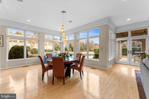 Dining room, Interior, Pendant Lights, Recessed Lighting, Wood Texture Flooring