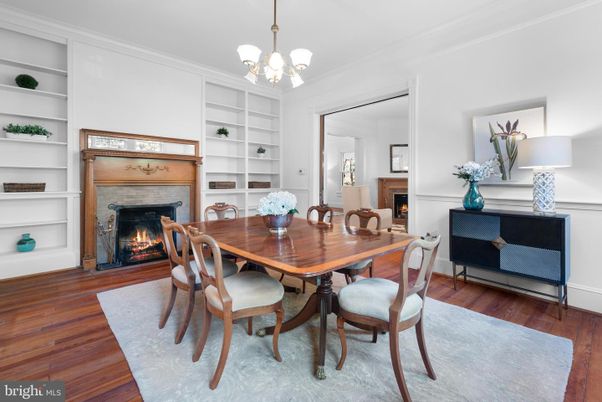 Chandelier, Dining room, Fireplace, Interior, Pendant Lights, Wood Texture Flooring