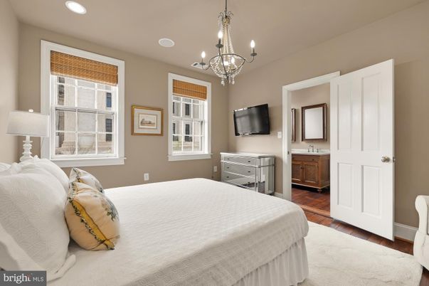Bedroom, Chandelier, Interior, Recessed Lighting, Wood Texture Flooring